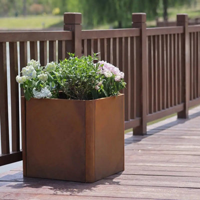 60cm Corten Steel Cube Planter with Rounded Corners - 6