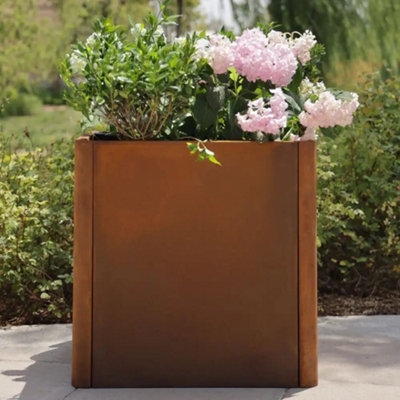 60cm Corten Steel Cube Planter with Rounded Corners - 7