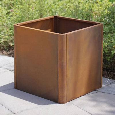60cm Corten Steel Cube Planter with Rounded Corners - 8