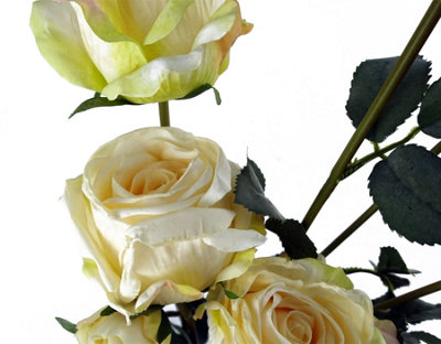 60CM CREAM ROSE ARTIFICIAL FLOWERS SPRAY - 4 FLOWERS 3 BUDS