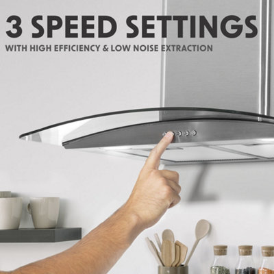 60cm Curved Glass & Steel Cooker Hood & Carbon Air Filters Kitchen Extractor Fan - 5
