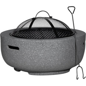 60cm Dark Grey Round Fire Pit Wood Burner & BBQ Grill Party Dining Garden Heater