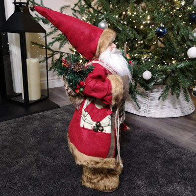 60cm Decorative Plush Standing Father Christmas / Santa Claus in Red Winter Coat with Sack