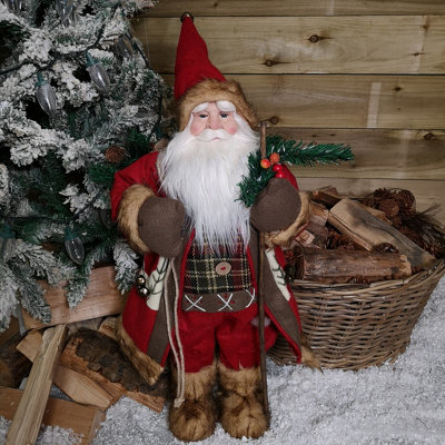 60cm Decorative Plush Standing Father Christmas / Santa Claus in Red Winter Coat with Sack