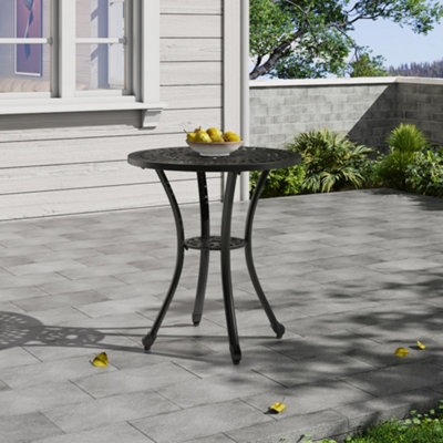 60cm Dia Round Outdoor Patio Dining Table with Umbrella Hole for Outdoor Dining and Garden, Black