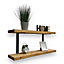 60cm Double Rustic Wooden Shelves Wall-Mounted Shelf with Seated Black L Brackets, Kitchen Deco(Rustic Pine, 60cm (0.6m)
