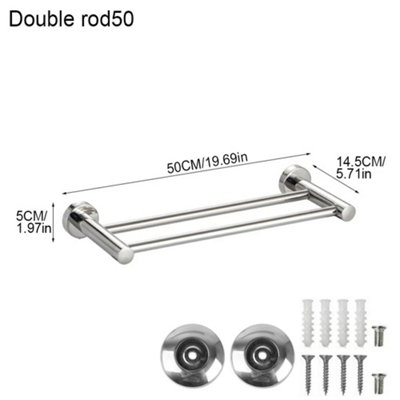 60cm Double Towel Rail Rack Wall Mounted Bathroom Kitchen Holder