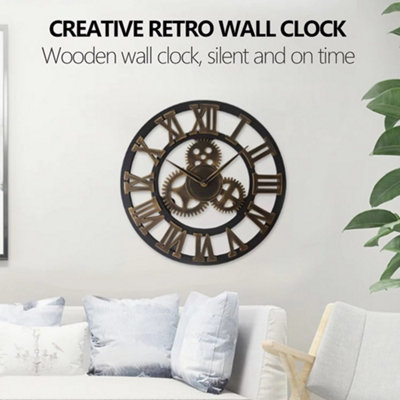 60CM Extra Large Roman Numerals Skeleton Wall Clock Giant Big Open Face ...