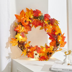 60CM Fall Wreath for Front Door Halloween Thanksgiving Decoration