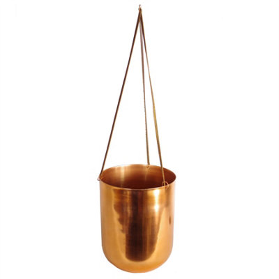 60cm Hanging Copper Planter with Artificial Evergreen Fern Plant