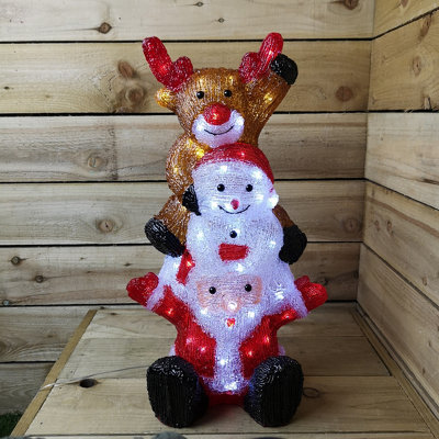 60cm Indoor Outdoor Santa Snowman Reindeer Tower With 60 Ice White LEDs