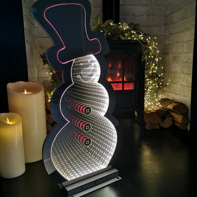 60cm Infinity Light up Christmas Snowman Decoration with Ice White & Red LEDs on Metal Base