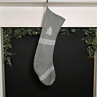 60cm Knitted Christmas Stocking Hanging Decoration with Christmas Tree Design