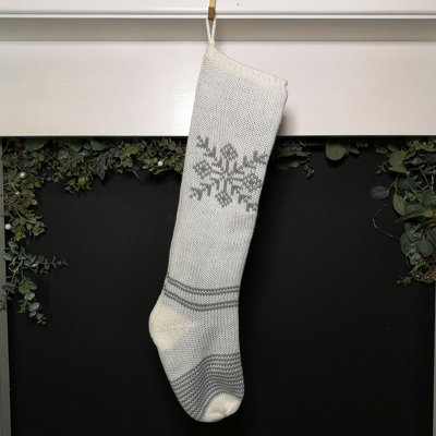 60cm Knitted Christmas Stocking Hanging Decoration with Snowflake Design