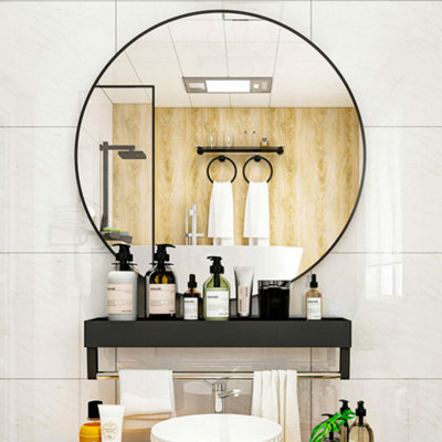 60cm Large Round bathroom Wall Mirror Brushed Black Metal Frame