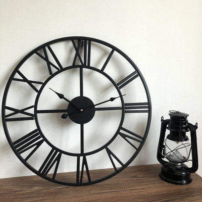 60CM LARGE SKELETON METAL ROMAN WALL CLOCK BIG NUMERALS GIANT OPEN ...
