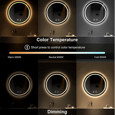60CM LED Bathroom Mirror Round Vanity Mirror, Anti-Fog, Dimmable, 3 Color Temperature, Memory Function