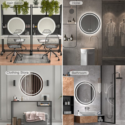 60CM LED Bathroom Mirror Round Vanity Mirror, Anti-Fog, Dimmable, 3 Color Temperature, Memory Function
