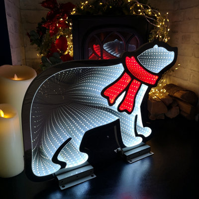 60cm LED Infinity Christmas Polar Bear Decoration with Red Scarf & Metal Base