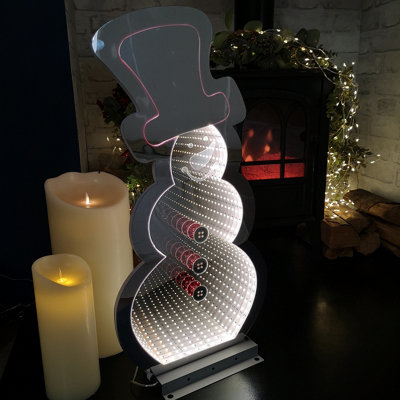 60cm LED Infinity Christmas Snowman Decoration with Metal Base in Ice White & Red