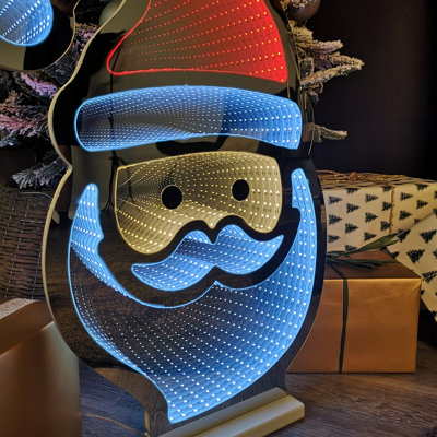 60cm LED Infinity Light Standing Santa Decoration with Wooden Base