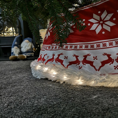 60cm LED Snowflake & Reindeer Christmas Tree Collar in Red and White - 5