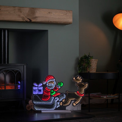 60cm Light up Santa in Sleigh with Present Christmas Infinity Mirror ...