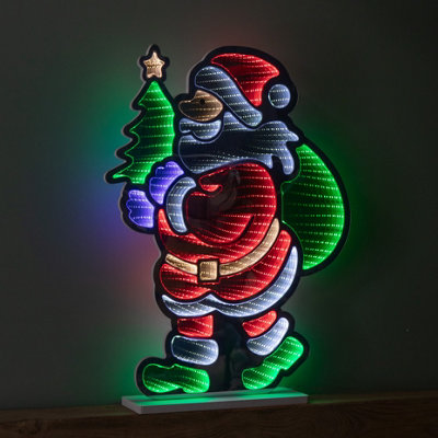 60cm Light up Standing Santa with Tree Christmas Infinity Light with ...