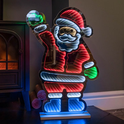 60cm Light up Waving Santa Christmas Infinity Decoration with Multi ...