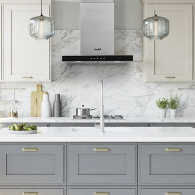 60cm Modern Steel T Style Cooker Hood with Carbon Filters - Powerful Kitchen  Extractor Fan