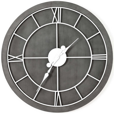 60cm Oversized Industrial Roman Numeral Wall Clock - Grey & White
