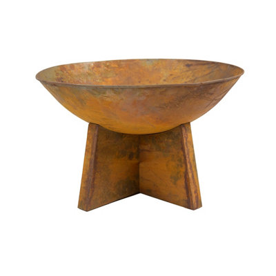 60cm Oxidized Rust Finish Fire Pit Minimalist Design Outdoor Use