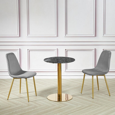 60cm Pantheon Black Marble Round Dining Table with Gold Leg Bistro