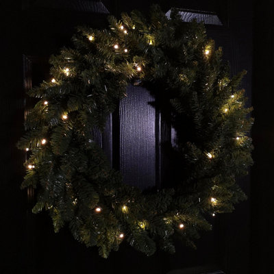 60cm Plain Green Christmas Wreath with 50 Warm White LEDs and 160 Bullet Tips