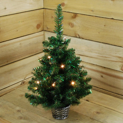 60cm Pre Lit Iridescent Christmas Tree In Basket With 15 Warm White Led