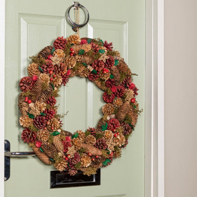 60cm Red Hanging Christmas Wreath with Red Berries and Pinecones