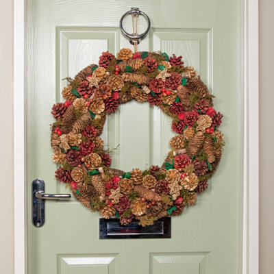 60cm Red Hanging Christmas Wreath with Red Berries and Pinecones