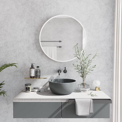 60cm Round Hanging Wall Mirror - Home Decorative Wall Mounted Vanity Mirror White