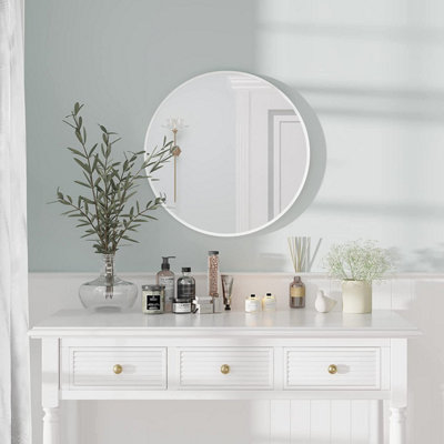 60cm Round Hanging Wall Mirror - Home Decorative Wall Mounted Vanity Mirror White - 3