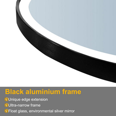 60cm Round Illuminated LED Bathroom Mirror with Lights 3 Colour Modes ...