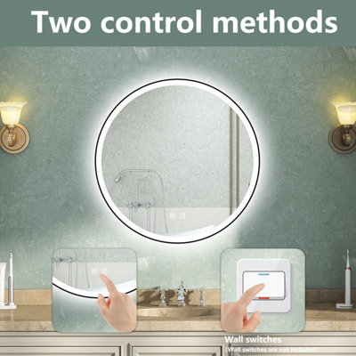 60cm Round Illuminated LED Bathroom Mirror with Lights 3 Colour Modes ...
