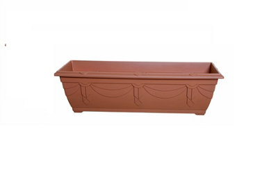 60cm Slim Plastic Venetian Window Box Trough Planter Pot Terracotta Colour