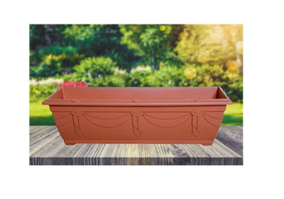 60cm Slim Plastic Venetian Window Box Trough Planter Pot Terracotta Colour