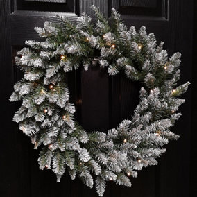 60cm Snow Tipped Christmas Wreath with 50 Warm White LEDs and 160 Bullet Tips