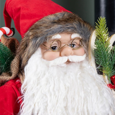 60cm Standing Traditional Santa Claus Christmas Decoration with Gift Sack