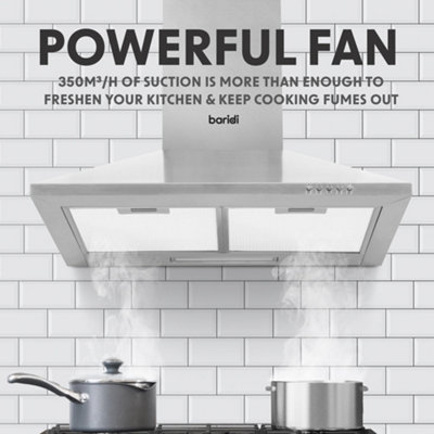 60cm STEEL Chimney Style Cooker Hood & Carbon Air Filters Kitchen Extractor Fan - 6