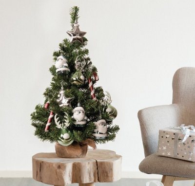 60cm Tabletop Christmas Tree Hessian Base and 10 Pastel Bauble Ornaments
