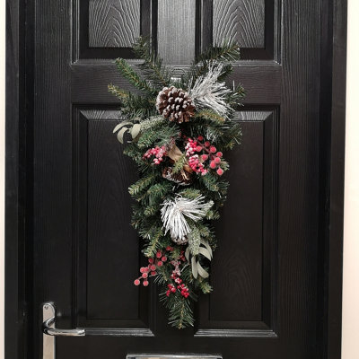 60cm Teardrop Green Christmas Swag with Pine Cones and Berries