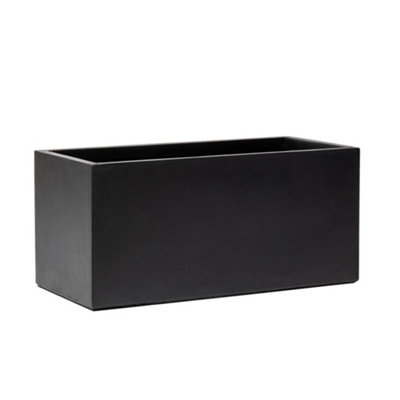 60cm Terracotta Fibrecotta Dark Grey Trough Planter