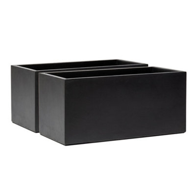 60cm Terracotta Fibrecotta Dark Grey Trough Planter - 4